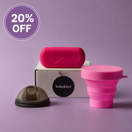     Bohokiwi menstrual disc set with collapsible steriliser cup and menstrual disc carrier case