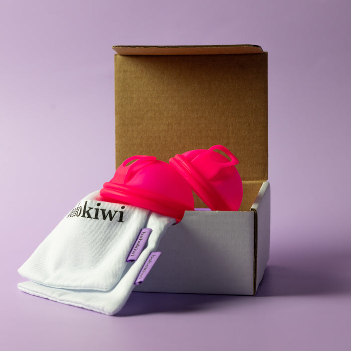     Bohokiwi double menstrual disc set presented with cotton storage bags
