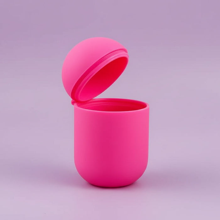 Bohokiwi Electric Pink menstrual cup and disc steam steriliser pod with lid open