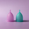 Bohokiwi Lavender and Sapphire Blue reusable menstrual cups side by side