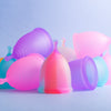 bohokiwi reusable menstrual cups in Sapphire Blue, Rainbow, Lavender, Opaque and Rose