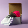     Bohokiwi pink and black menstrual discs with cotton storage bags and box