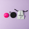 Bohokiwi Pink and Black round menstrual disc carrier cases with cotton storage bag