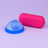  Bohokiwi Pink capsule carrier case beside an Ocean Blue menstrual disc