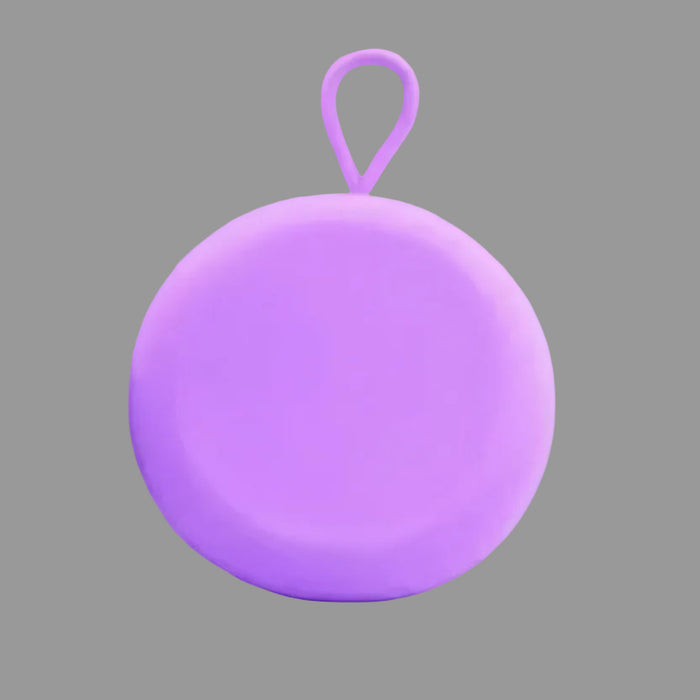 Bohokiwi Purple round menstrual disc carrier case with hanging loop