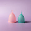 Bohokiwi Rose and Sapphire Blue reusable menstrual cups side by side