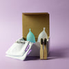 Bohokiwi Sapphire Blue and Opaque menstrual cup twin pack with cotton storage bags and bamboo cleaning brushes