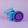 Bohokiwi Sky Blue and Purple collapsible sterilisers shown collapsed for compact storage
