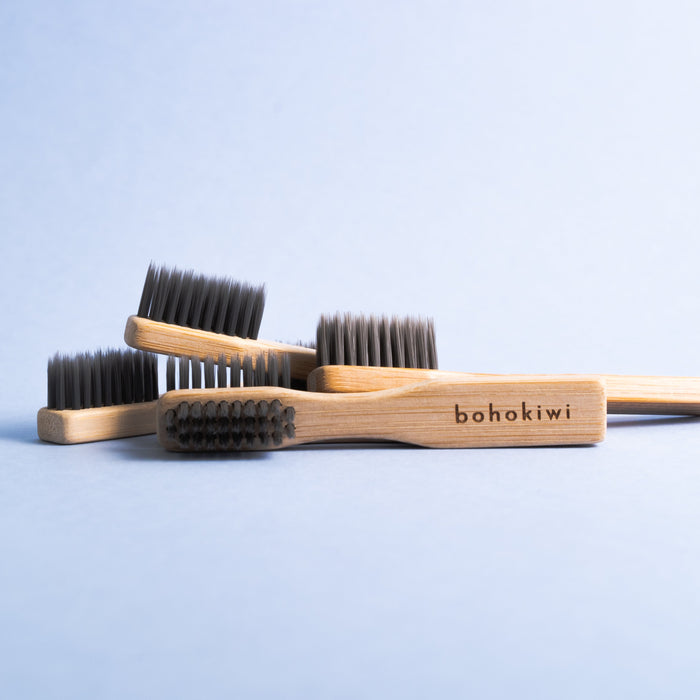 bohokiwi bamboo cleaning brushes showing the soft bristles from different angles